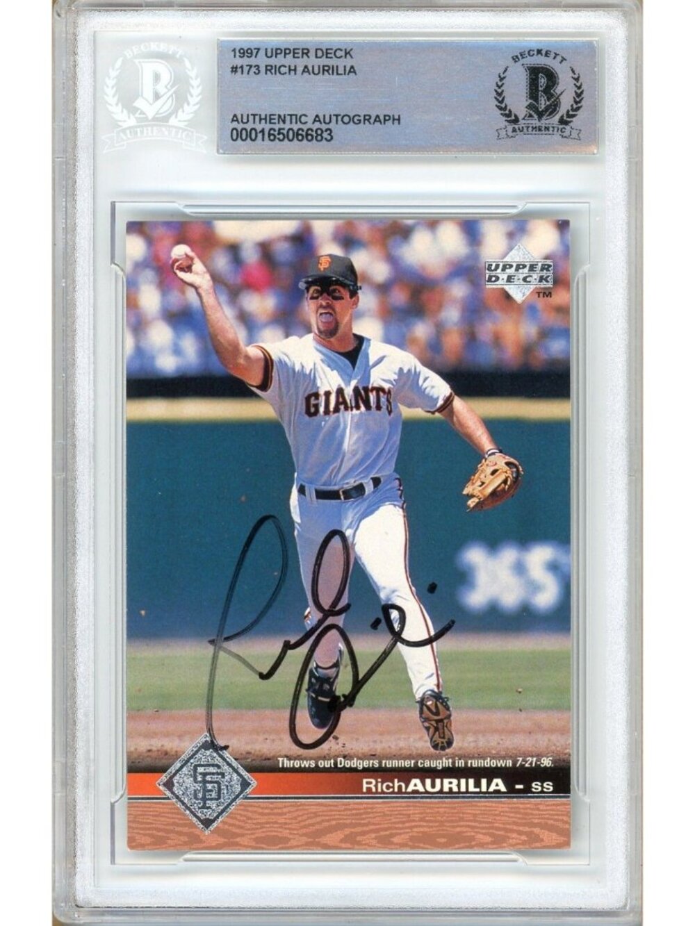 Rich Aurilia Signed 1997 Upper Deck #173 San Francisco Giants BAS Slab MLB Auto